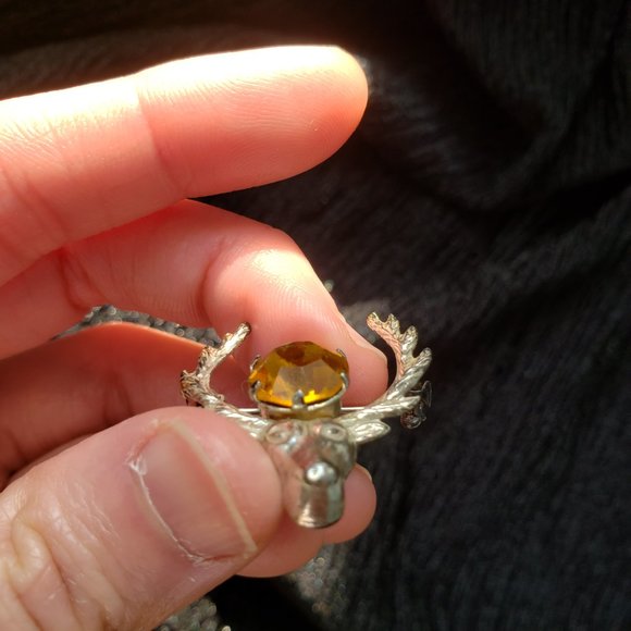 Vintage Sterling Silver Scottish Deer Stag With Orange Crystal Stone Bro… - Picture 7 of 8